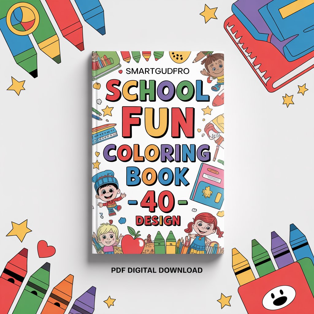 SmartGuidePro School Fun Coloring Book – 40 Design (PDF Digital Download)