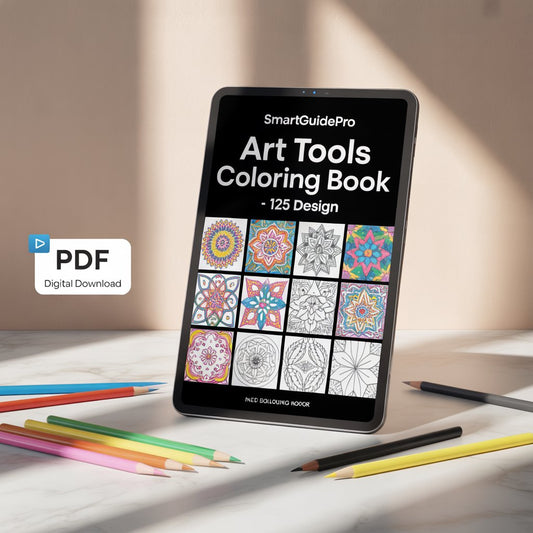 SmartGuidePro Art Tools Coloring Book – 125 Design (PDF Digital Download)