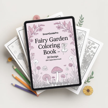 SmartGuidePro Fairy Garden Coloring Book – 30 Design (PDF Digital Download)