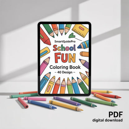 SmartGuidePro School Fun Coloring Book – 40 Design (PDF Digital Download)