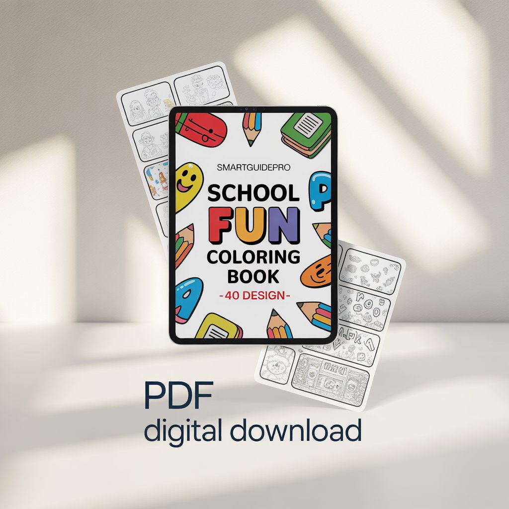 SmartGuidePro School Fun Coloring Book – 40 Design (PDF Digital Download)