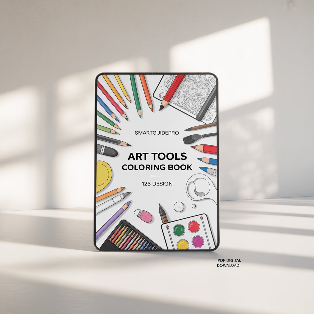 SmartGuidePro Art Tools Coloring Book – 125 Design (PDF Digital Download)