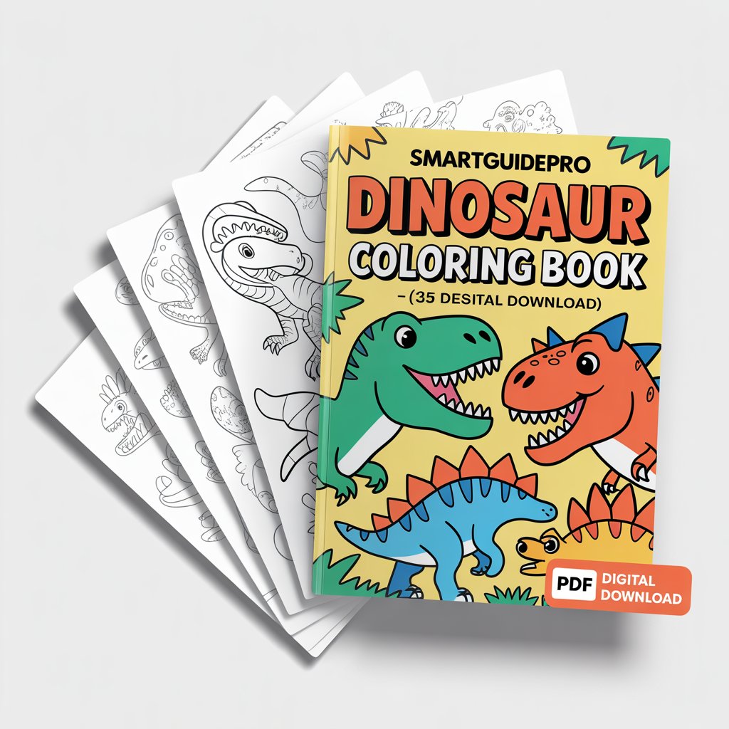 SmartGuidePro Dinosaur Coloring Book – 35 Design (PDF Digital Download)
