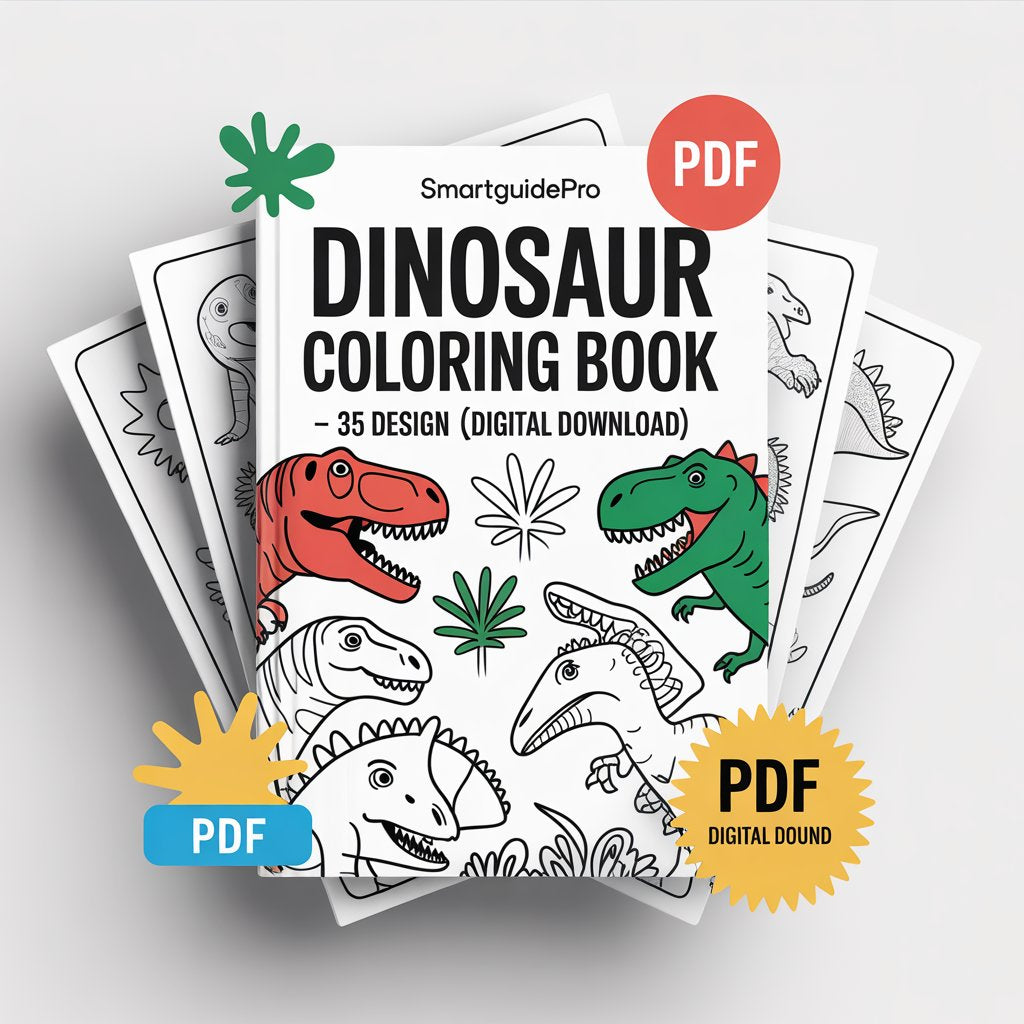 SmartGuidePro Dinosaur Coloring Book – 35 Design (PDF Digital Download)
